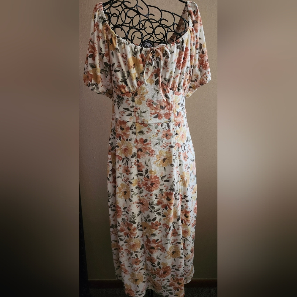 Mimi Chica White Midi Dress with Rust & Mustard Floral Print